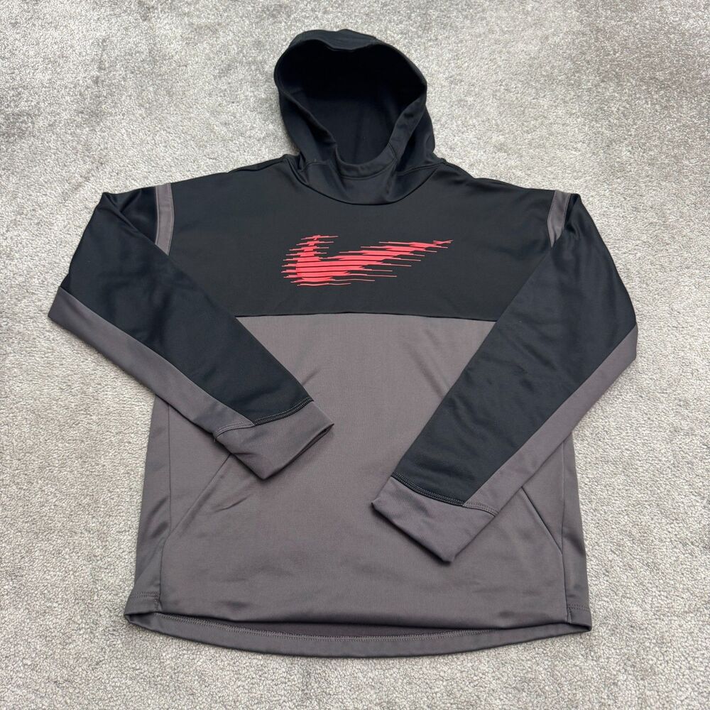 Nike Dri-Fit Fleece Pullover Hoodie Sweatshirt Boys XL Black Gray Colorblock